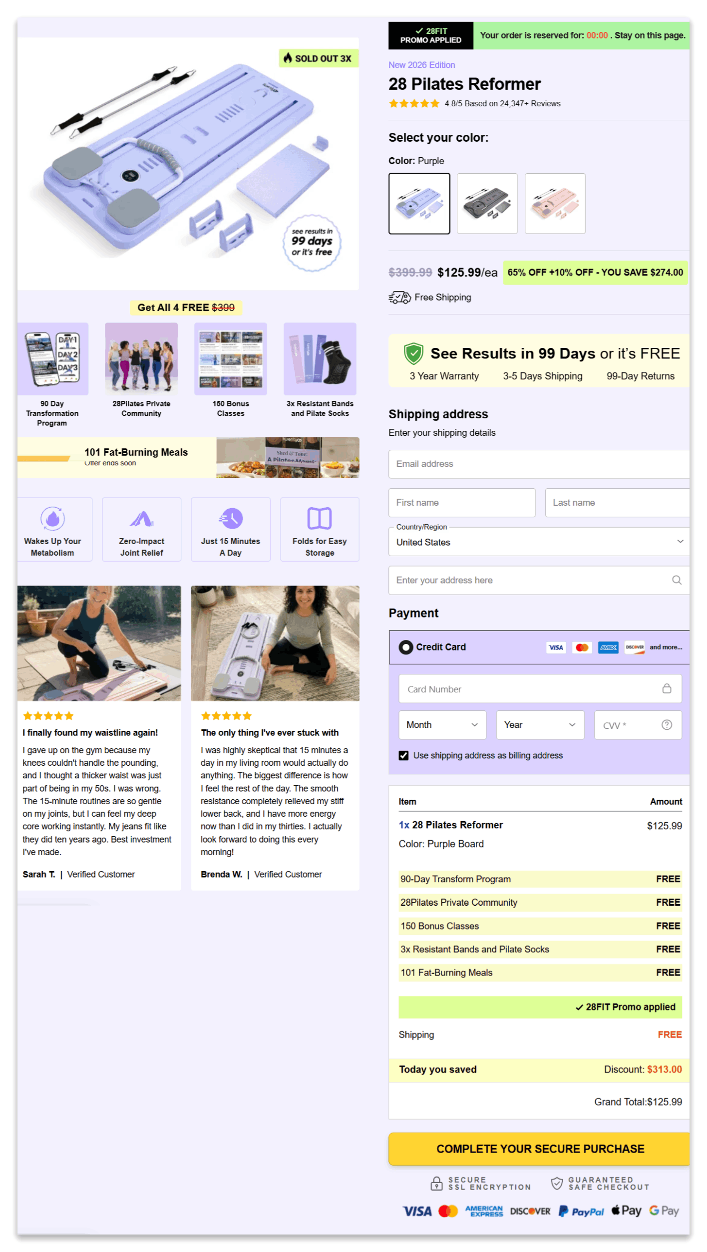 28 Pilates Reformer secure checkout page